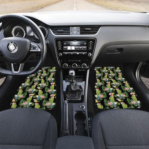 Aussie Santa Budgie Christmas Car Mats Black Parakeet Tropical Floral
