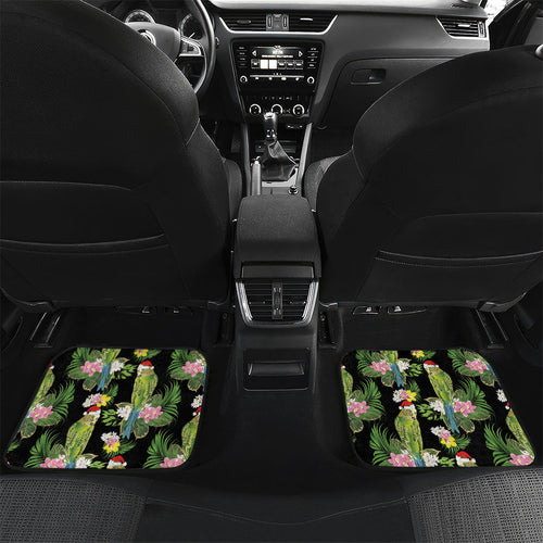 Aussie Santa Budgie Christmas Car Mats Black Parakeet Tropical Floral