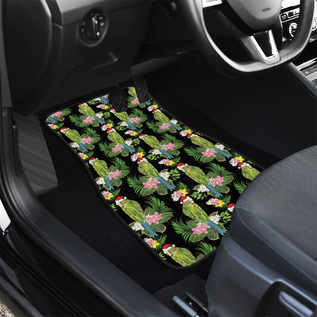 Aussie Santa Budgie Christmas Car Mats Black Parakeet Tropical Floral