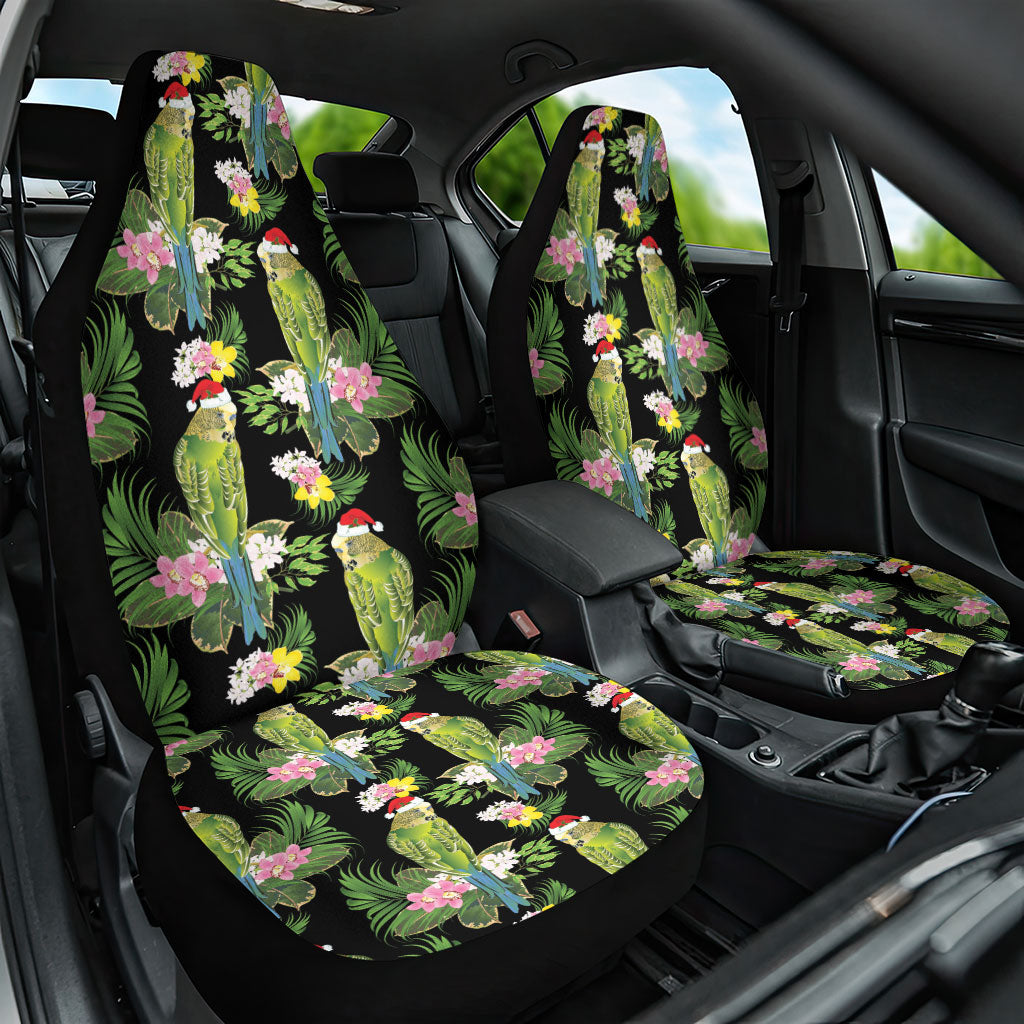 Aussie Santa Budgie Christmas Car Seat Cover Black Parakeet Tropical Floral