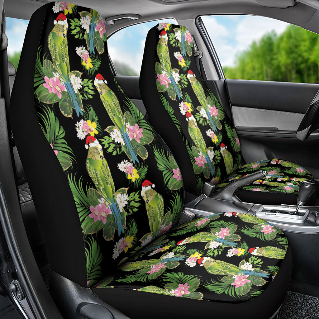 Aussie Santa Budgie Christmas Car Seat Cover Black Parakeet Tropical Floral