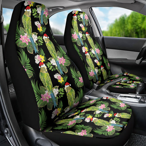 Aussie Santa Budgie Christmas Car Seat Cover Black Parakeet Tropical Floral
