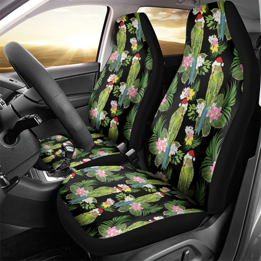 Aussie Santa Budgie Christmas Car Seat Cover Black Parakeet Tropical Floral