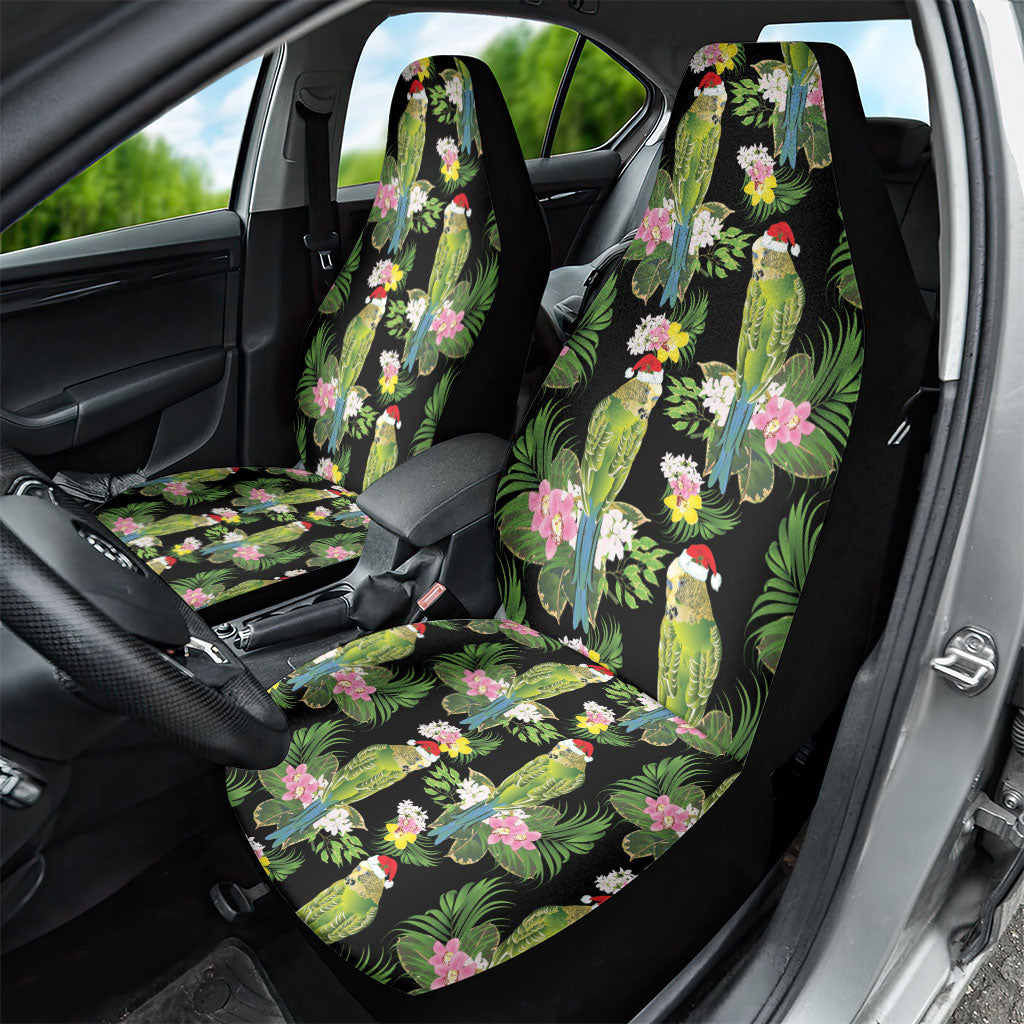 Aussie Santa Budgie Christmas Car Seat Cover Black Parakeet Tropical Floral