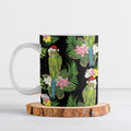 Aussie Santa Budgie Christmas Ceramic Mug Black Parakeet Tropical Floral