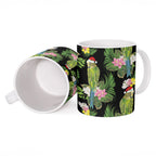 Aussie Santa Budgie Christmas Ceramic Mug Black Parakeet Tropical Floral