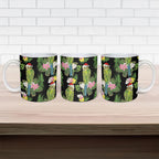 Aussie Santa Budgie Christmas Ceramic Mug Black Parakeet Tropical Floral