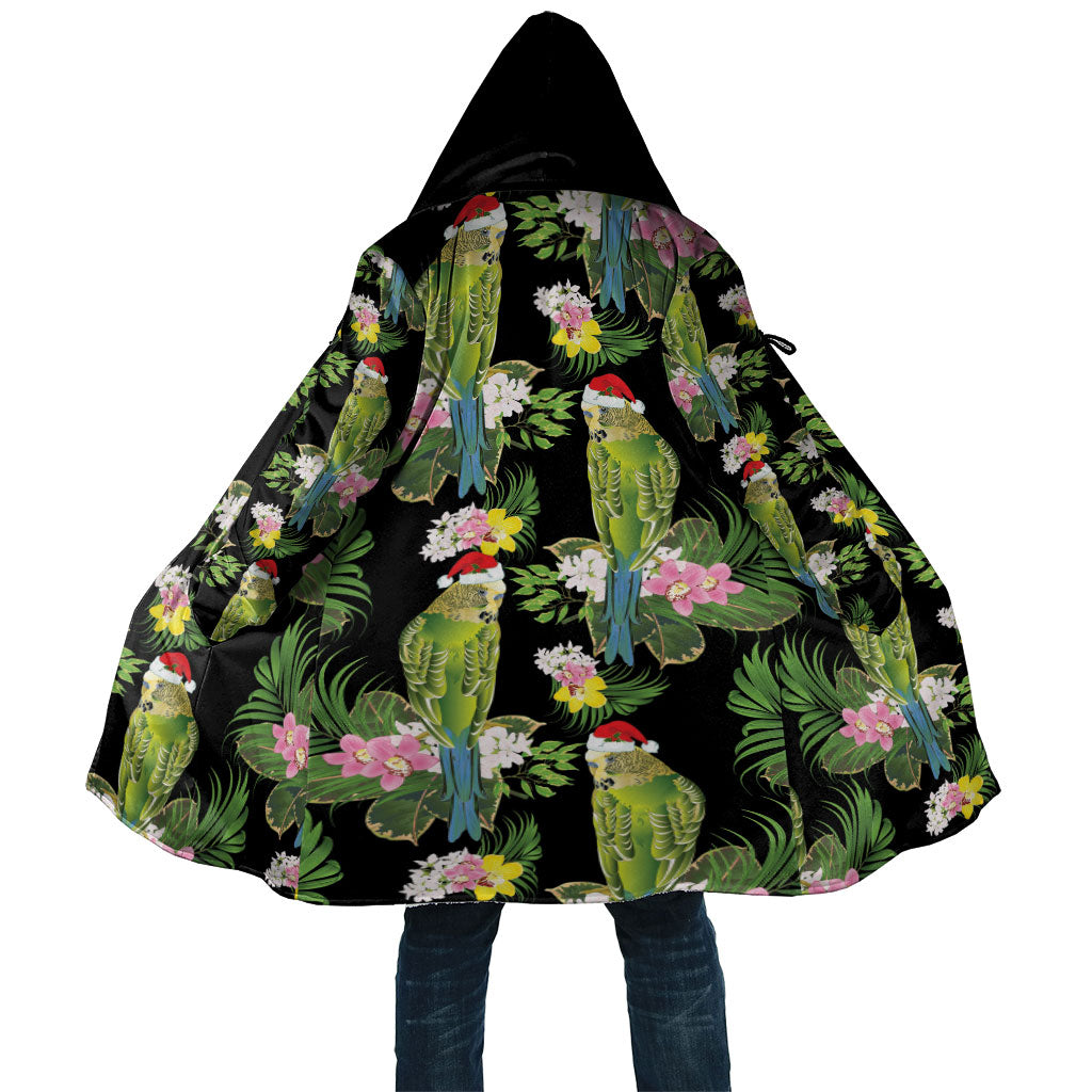 Aussie Santa Budgie Christmas Cloak Black Parakeet Tropical Floral