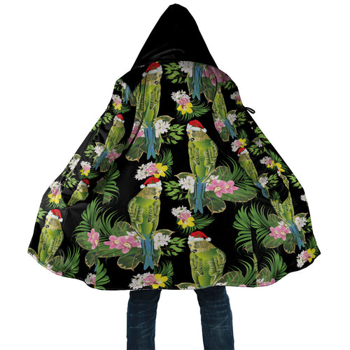 Aussie Santa Budgie Christmas Cloak Black Parakeet Tropical Floral