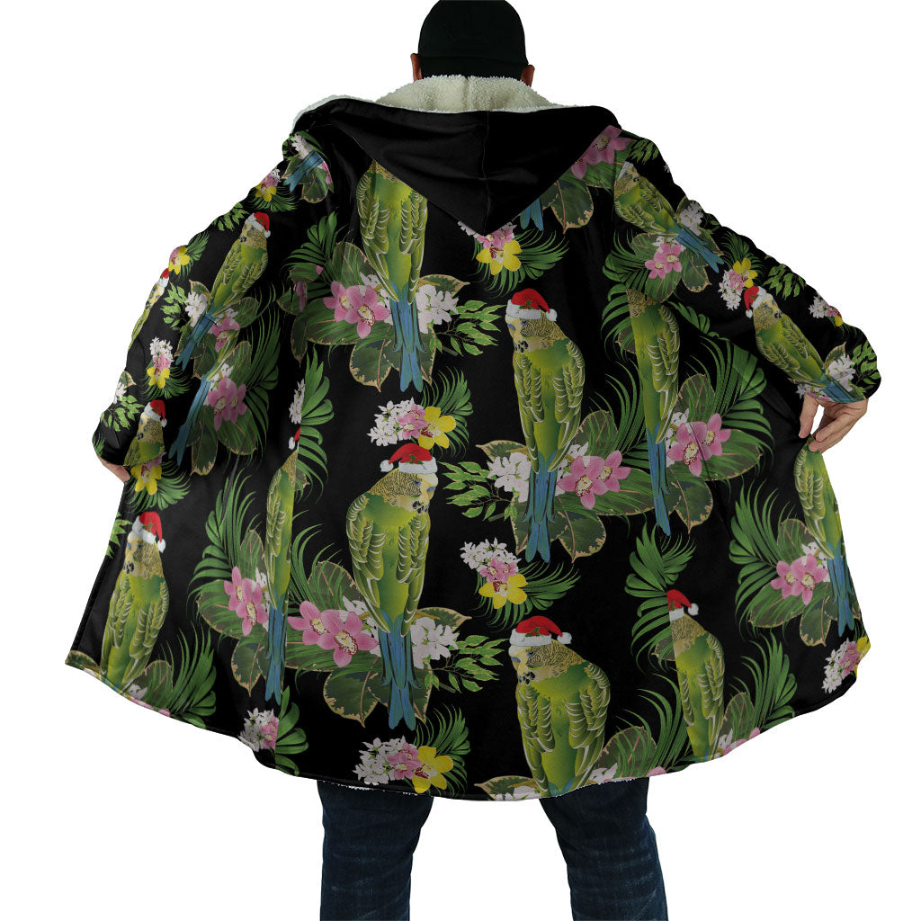 Aussie Santa Budgie Christmas Cloak Black Parakeet Tropical Floral