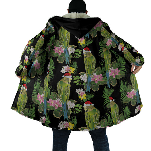 Aussie Santa Budgie Christmas Cloak Black Parakeet Tropical Floral