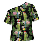 Aussie Santa Budgie Christmas Cross Shoulder Shirt Black Parakeet Tropical Floral
