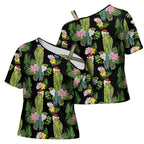 Aussie Santa Budgie Christmas Cross Shoulder Shirt Black Parakeet Tropical Floral
