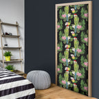 Aussie Santa Budgie Christmas Door Cover Black Parakeet Tropical Floral