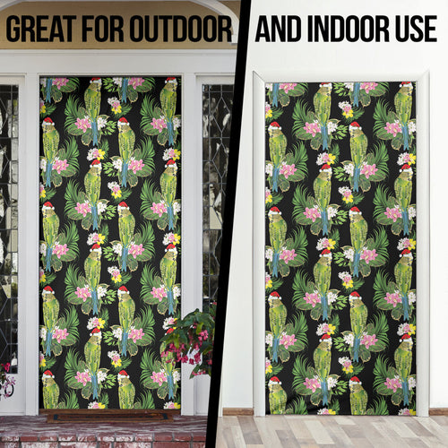 Aussie Santa Budgie Christmas Door Cover Black Parakeet Tropical Floral