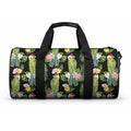 Aussie Santa Budgie Christmas Duffle Bag Black Parakeet Tropical Floral