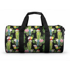 Aussie Santa Budgie Christmas Duffle Bag Black Parakeet Tropical Floral