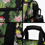 Aussie Santa Budgie Christmas Duffle Bag Black Parakeet Tropical Floral