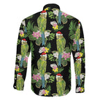 Aussie Santa Budgie Christmas Family Matching Mermaid Dress and Hawaiian Shirt Black Parakeet Tropical Floral