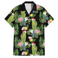 Aussie Santa Budgie Christmas Family Matching Off The Shoulder Long Sleeve Dress and Hawaiian Shirt Black Parakeet Tropical Floral