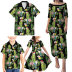 Aussie Santa Budgie Christmas Family Matching Puletasi and Hawaiian Shirt Black Parakeet Tropical Floral