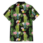 Aussie Santa Budgie Christmas Family Matching Puletasi and Hawaiian Shirt Black Parakeet Tropical Floral