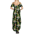 Aussie Santa Budgie Christmas Family Matching Summer Maxi Dress and Hawaiian Shirt Black Parakeet Tropical Floral