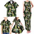Aussie Santa Budgie Christmas Family Matching Tank Maxi Dress and Hawaiian Shirt Black Parakeet Tropical Floral