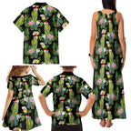 Aussie Santa Budgie Christmas Family Matching Tank Maxi Dress and Hawaiian Shirt Black Parakeet Tropical Floral