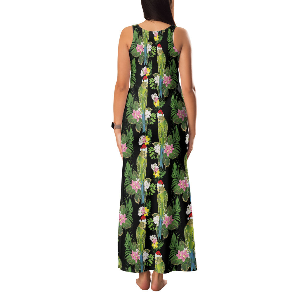 Aussie Santa Budgie Christmas Family Matching Tank Maxi Dress and Hawaiian Shirt Black Parakeet Tropical Floral