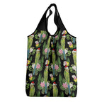 Aussie Santa Budgie Christmas Grocery Bag Black Parakeet Tropical Floral