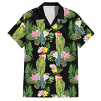 Aussie Santa Budgie Christmas Hawaiian Shirt Black Parakeet Tropical Floral