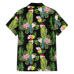 Aussie Santa Budgie Christmas Hawaiian Shirt Black Parakeet Tropical Floral