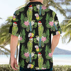 Aussie Santa Budgie Christmas Hawaiian Shirt Black Parakeet Tropical Floral