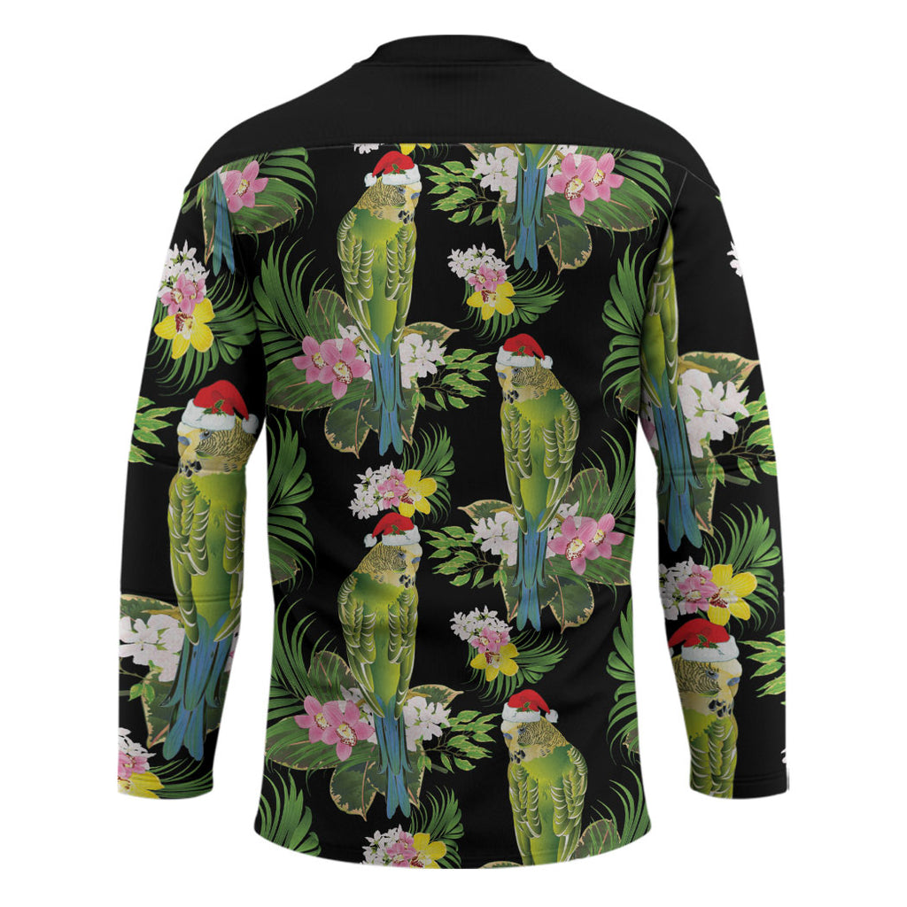Aussie Santa Budgie Christmas Hockey Jersey Black Parakeet Tropical Floral