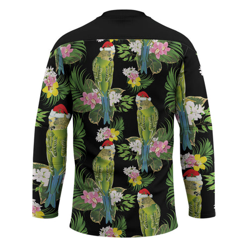Aussie Santa Budgie Christmas Hockey Jersey Black Parakeet Tropical Floral