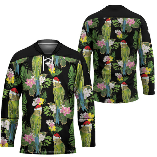 Aussie Santa Budgie Christmas Hockey Jersey Black Parakeet Tropical Floral