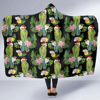 Aussie Santa Budgie Christmas Hooded Blanket Black Parakeet Tropical Floral