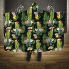 Aussie Santa Budgie Christmas Hooded Blanket Black Parakeet Tropical Floral