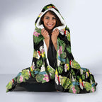 Aussie Santa Budgie Christmas Hooded Blanket Black Parakeet Tropical Floral