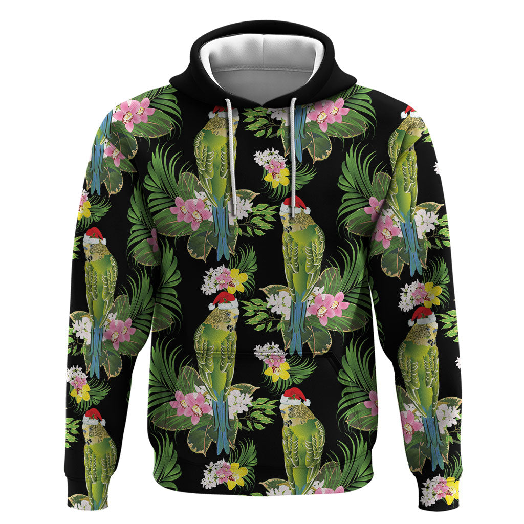 Aussie Santa Budgie Christmas Hoodie Black Parakeet Tropical Floral