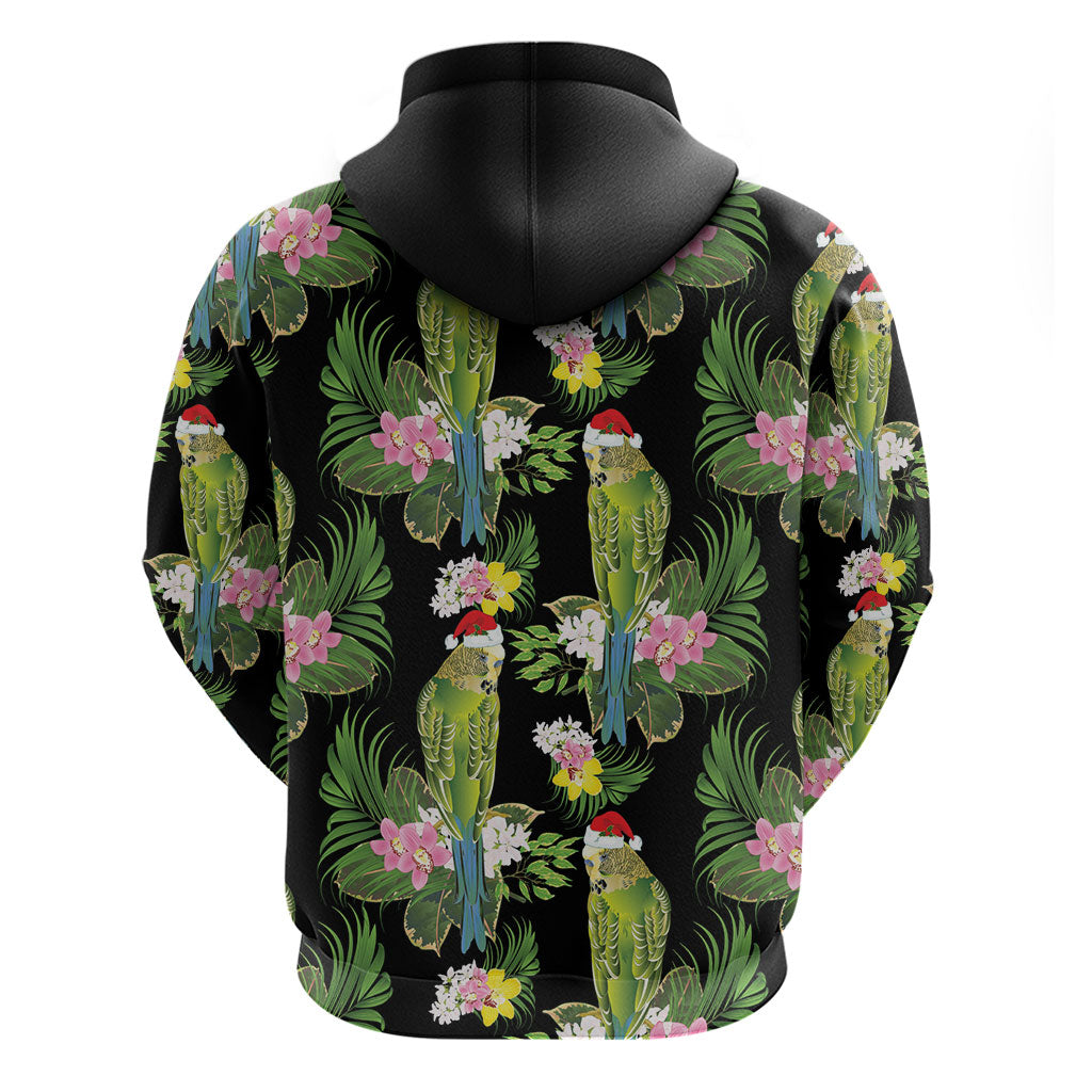 Aussie Santa Budgie Christmas Hoodie Black Parakeet Tropical Floral