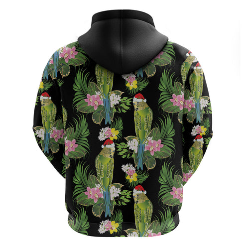 Aussie Santa Budgie Christmas Hoodie Black Parakeet Tropical Floral