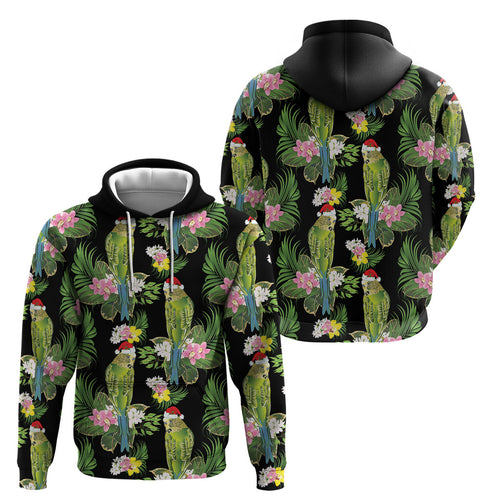 Aussie Santa Budgie Christmas Hoodie Black Parakeet Tropical Floral