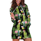 Aussie Santa Budgie Christmas Hoodie Dress Black Parakeet Tropical Floral