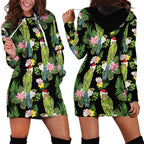 Aussie Santa Budgie Christmas Hoodie Dress Black Parakeet Tropical Floral