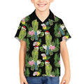 Aussie Santa Budgie Christmas Kid Hawaiian Shirt Black Parakeet Tropical Floral