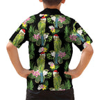 Aussie Santa Budgie Christmas Kid Hawaiian Shirt Black Parakeet Tropical Floral
