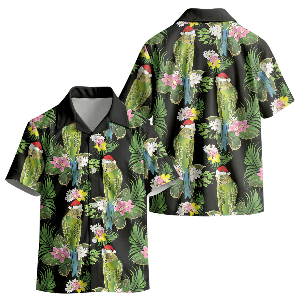 Aussie Santa Budgie Christmas Kid Hawaiian Shirt Black Parakeet Tropical Floral LT9