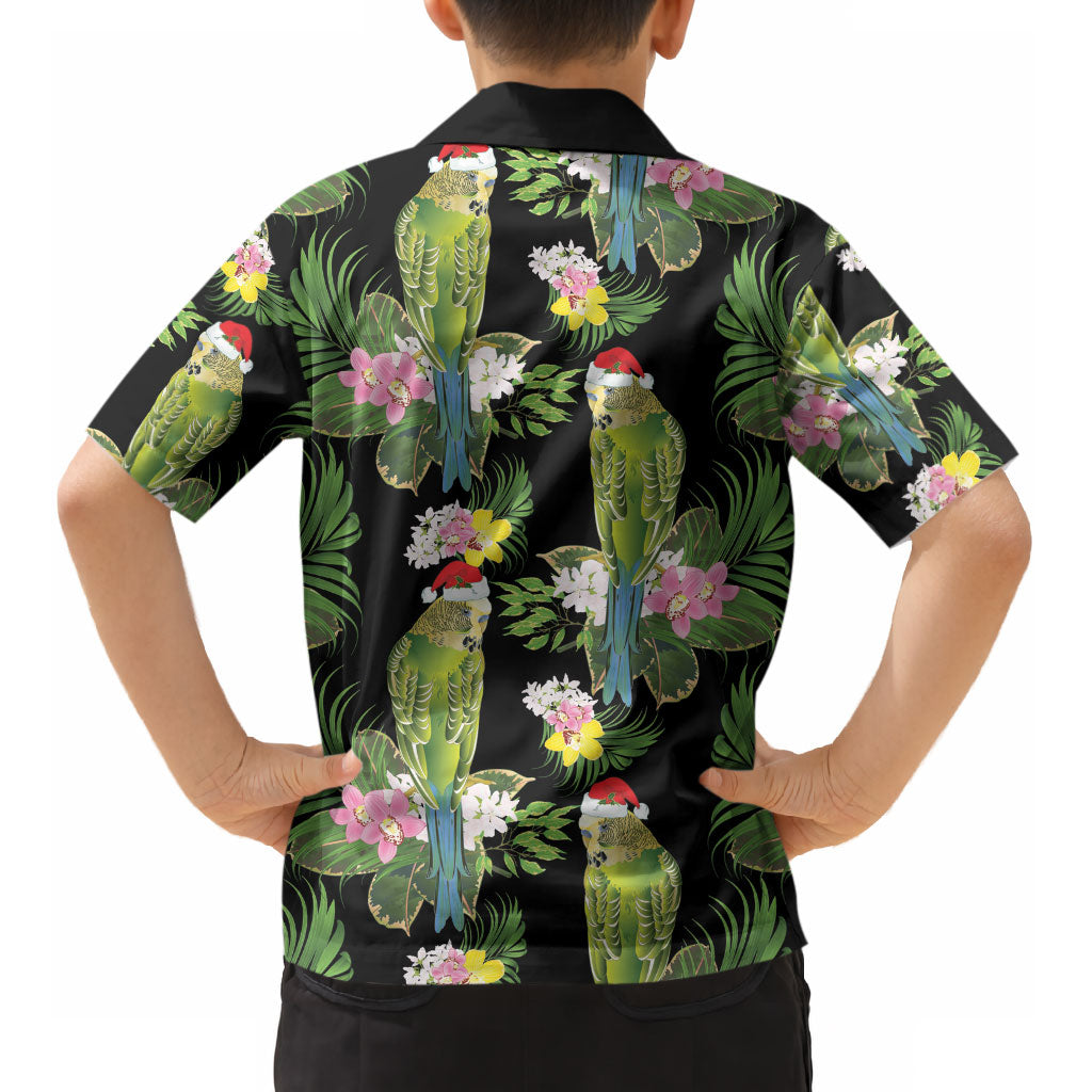 Aussie Santa Budgie Christmas Kid Hawaiian Shirt Black Parakeet Tropical Floral LT9